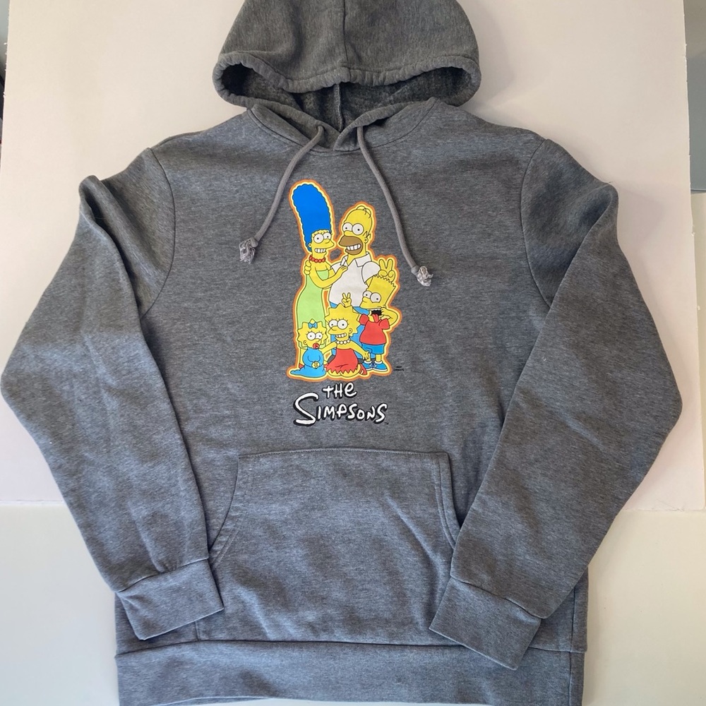 THE SIMPSONS Gray Hoodie Size L Unisex Graphic Sweatshirt with Bart & Family